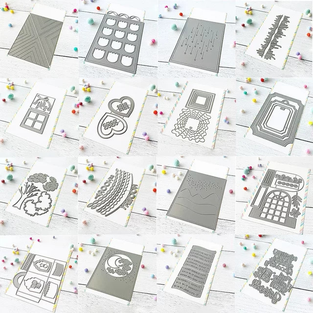Stanzformen Set für Scrapbooking und DIY Bastelarbeiten mit Herz, Kuchen, Gras und Schriftzügen in Silber - Bild 1