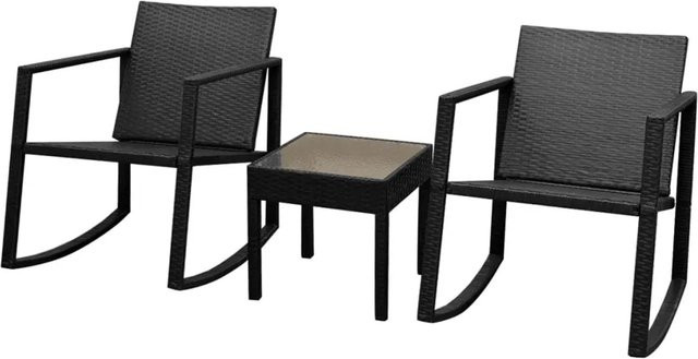 vidaXL 3-teiliges Bistro-Set aus Polyrattan und Glas in Schwarz - Bild 1