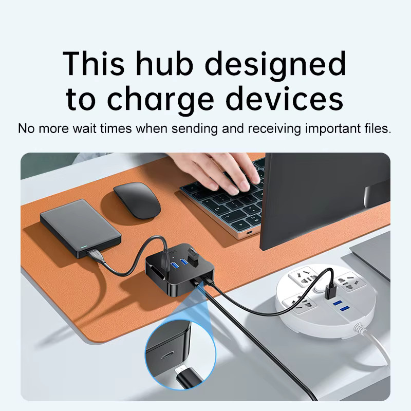 SAMZHE USB 3.0 Hub mit 4 Anschlüssen, schneller USB-Splitter für Laptop, PC und Desktop, Schwarz - Bild 5