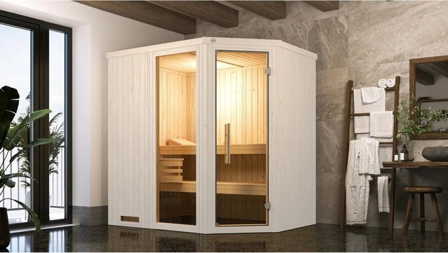 Weka Elementsauna Varberg 1 aus Fichtenholz in Braun mit Glastür und Fenster, B/H/T: 194 x 199 x 144 cm - Bild 1
