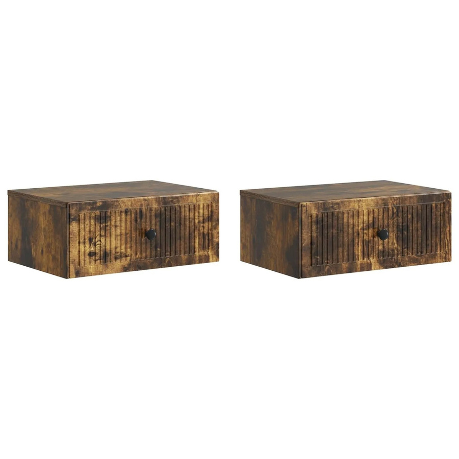 vidaXL Nachttisch Set 2 Stück in Geräucherte Eiche, Wandmontage, Modern, B/T/H: 49 x 34,5 x 20 cm - Bild 2