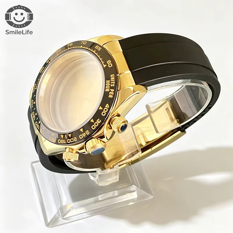 SmileLife Uhrengehäuse, 39 mm, schwarzes Kautschukarmband, Saphirglas, Edelstahl, Unisex - Bild 2
