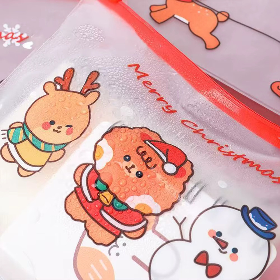 Runtowo 10 Stück PVC-Weihnachts-Aufbewahrungstaschen mit Reißverschluss, transparente wiederverwendbare Weihnachtsgeschenktüten mit Weihnachtsmann- und Schneemann-Motiv - Bild 2