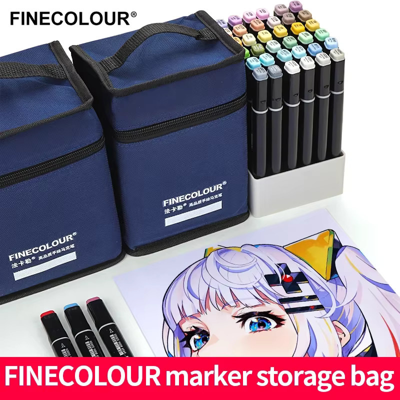 FINECOLOUR Marker-Stifttasche aus Segeltuch mit Reißverschluss, große Kapazität für Künstlerbedarf, Blau - Bild 2