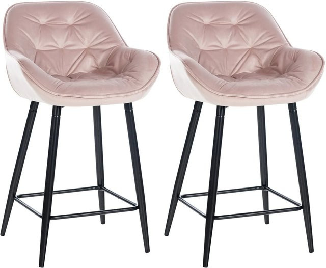 DELUKE 2er Set Barhocker KUTOR aus Samt in Pink mit Lehne, moderne Tresenhocker mit gesteppter Polsterung, B/T/H: 54 x 57,5 x 93,5 cm - Bild 1