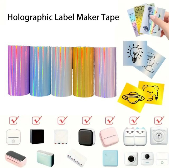 OBESTDA Holografisches Thermopapier in Lila und Multicolour, kontinuierliche Rolle für M02/T02/A6-Drucker, Breite: 57 mm, Länge: 3,5 m - Bild 1