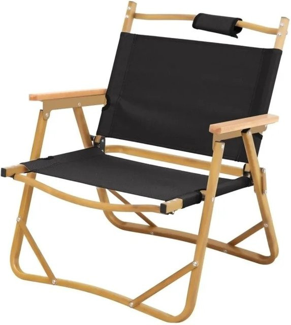 Jawinio Outdoor Campingstuhl aus Holz und Metall mit Armlehnen, Schwarz, faltbar für Garten, Terrasse und Balkon - Bild 1