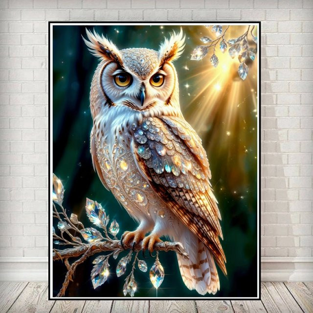 Potdemiel Diamant-Malerei-Set Niedliche Eule mit 5D Vollrund-Bohrern als DIY Kunst Stickerei Mosaik in Multicolour zur Wanddekoration - Bild 1