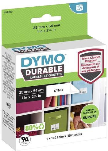 DYMO LabelWriter Hochleistungsetiketten aus Polypropylen-Folie, Weiß, B: 54 mm, H: 25 mm, 160 Stück, permanent haftend, Universal-Etiketten - Bild 1
