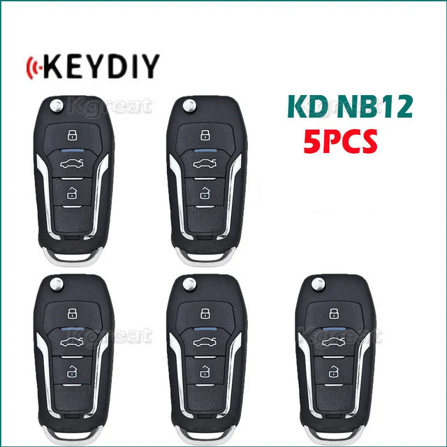 5er Set Keydiy KD-NB12 Universal Fernbedienungsschlüssel für Ford in Schwarz, kompatibel mit KD900, KD900+ URG200 und KD-X2 Mini - Bild 1