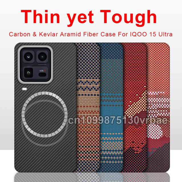 Magnetische Carbon Hülle für vivo IQOO 15 Ultra aus 600D Kevlar Aramidfaser Schwarz Hellrot - Bild 1