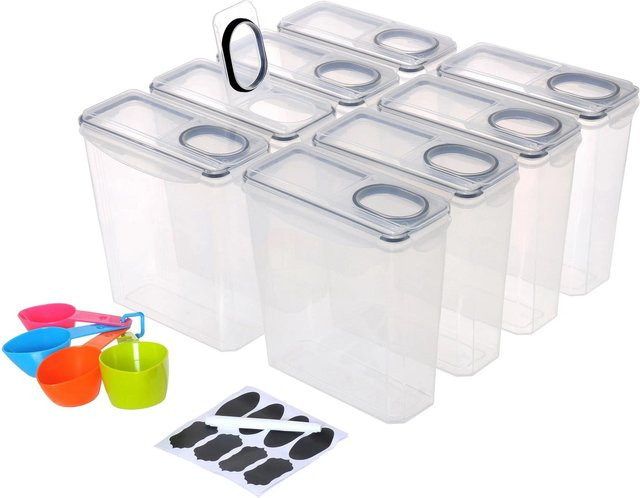 Relaxdays Vorratsdosen Set 8-teilig aus Kunststoff, Transparent/Schwarz, Luftdicht, B: 25 cm, T: 24 cm, H: 11,5 cm, 3,7 Liter - Bild 1