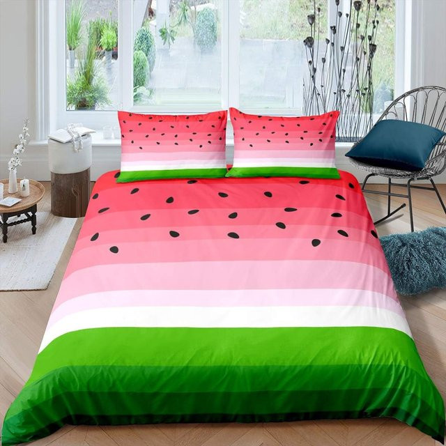 JMG Household Supplies Bettwäscheset Wassermelone 3D-Fruchtdruck für Kinder, 2-teilig, Farbe: Pink/Mehrfarbig, B/H: 90 x 200 cm - Bild 1
