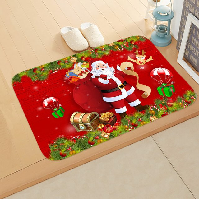Rutschfeste Weihnachts-Fußmatte Santa Willkommen von VIKAMA in Rot und Grau, Polyester, B/T: 60 x 40 cm - Bild 1