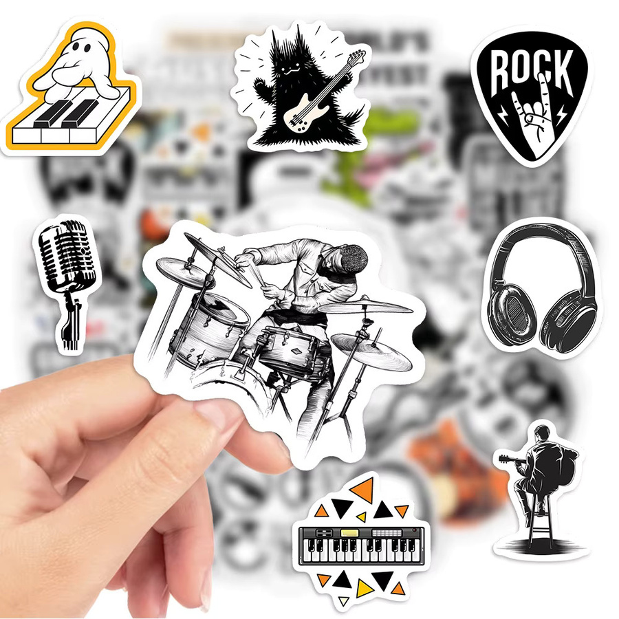Wasserdichte Rock Band Aufkleber mit Musikmotiven wie Gitarre, Bass und Drum für Laptop, Flasche und Scrapbook in Multicolour - Bild 3