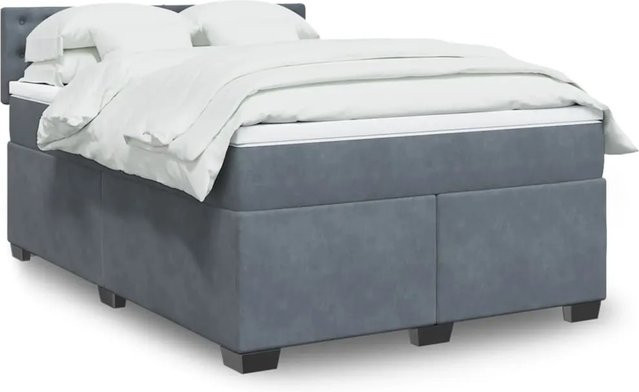 vidaXL Boxspringbett mit Matratze aus Samt in Dunkelgrau mit USB-Ladeport und Unterbettbeleuchtung B/T/H: 140 x 200 x 100,5 cm - Bild 1