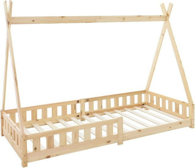 ML-Design Kinderbett Tipi aus Kiefernholz in Braun mit Rausfallschutz und Lattenrost, B/T/H: 90 x 200 x 156 cm - Bild 2
