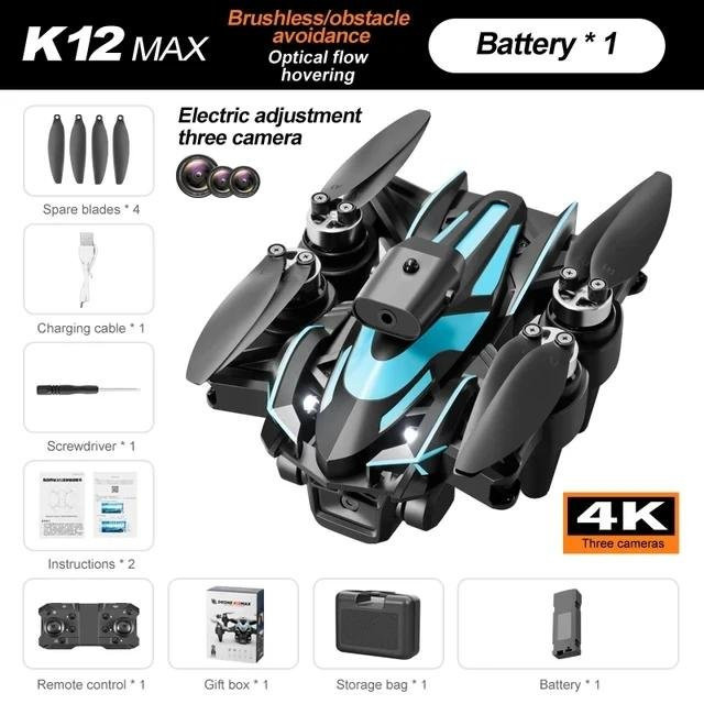 LYZRC K12 Pro Drohne mit drei HD-Kameras, bürstenloser Motor, faltbarer Quadcopter mit 360°-Hindernisvermeidung und WIFI FPV, Schwarz, inklusive 2 Akkus - Bild 1