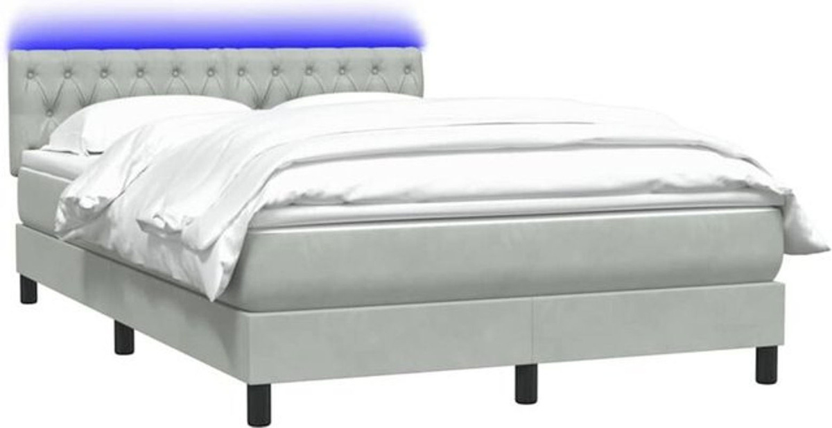 vidaxl Boxspringbett mit Matratze in Hellgrau und Weiß, Samt und Kunstleder, B/T/H: 160 x 210 cm - Bild 1