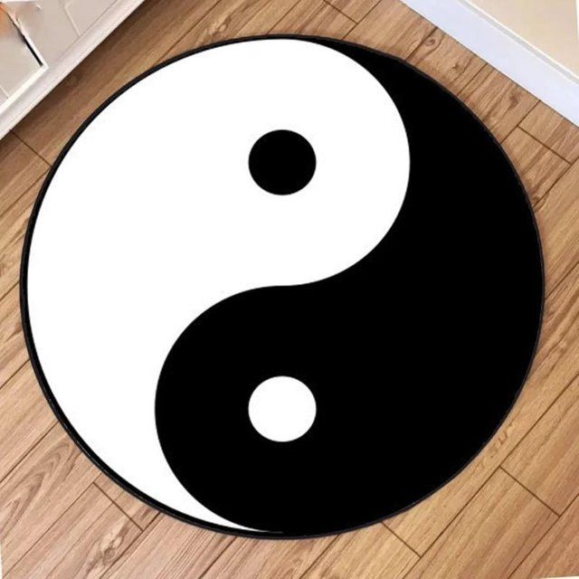 Runder Teppich Lodestar mit Yin-Yang-Tai-Chi-Motiv in Weiß, rutschfest und strapazierfähig, Durchmesser: 120 cm - Bild 1