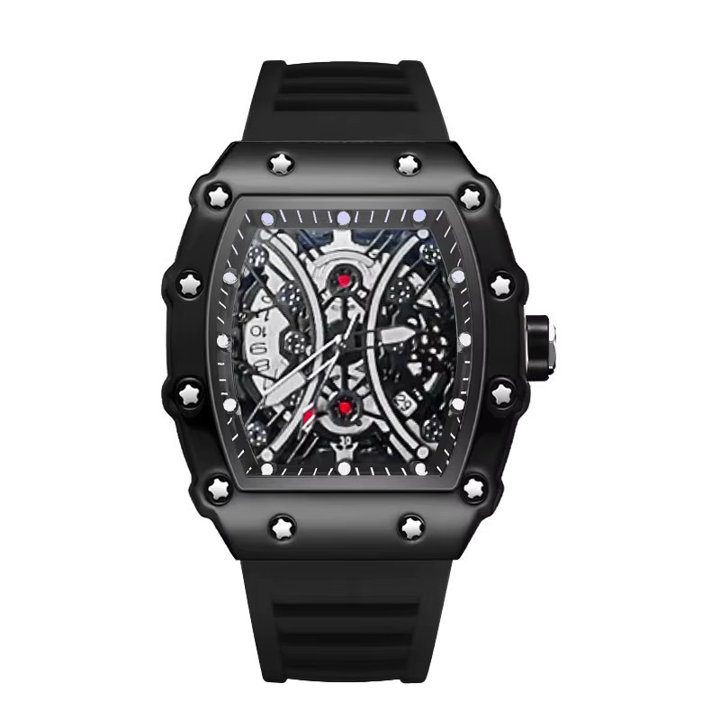 STARPERISH Armbanduhr Tonneau, Quarz, Silikon, Schwarz, Silber, Herren - Bild 3