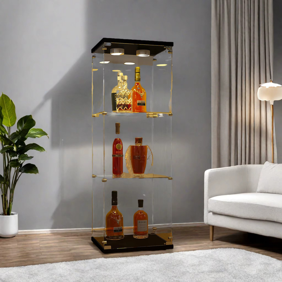 Comanlai Dreistufige Glas-Vitrine mit LED-Beleuchtung, Stehender Schaukasten mit Glastür in Schwarz, Modernes Design für Wohnzimmer und Schlafzimmer - Bild 3