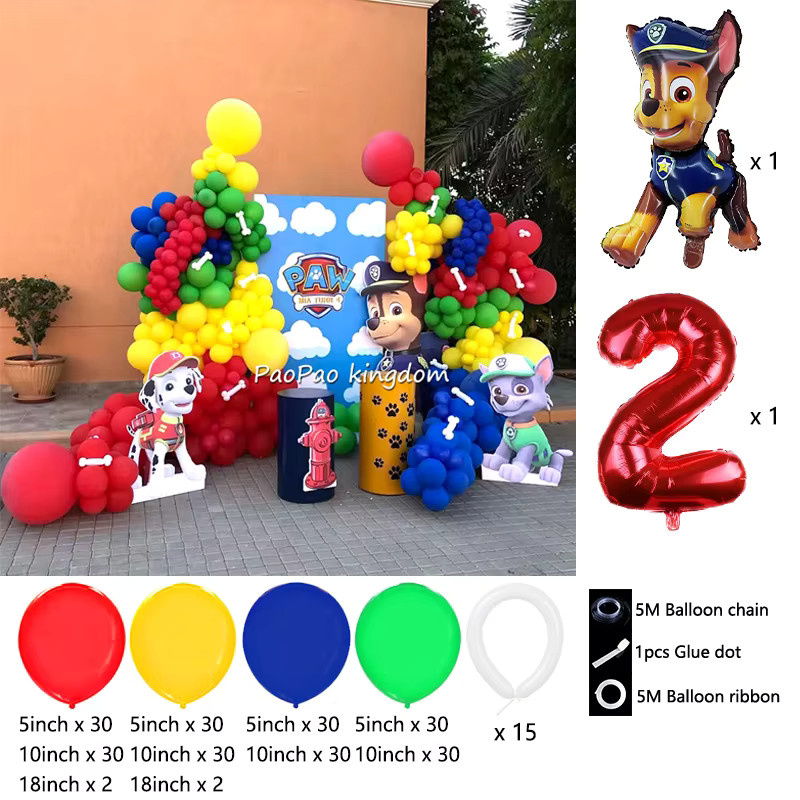 Paw Patrol Party Dekoration Set mit bunten Latexballons und Folienballons als Girlande und Zahlenballons für Kindergeburtstage - Bild 2