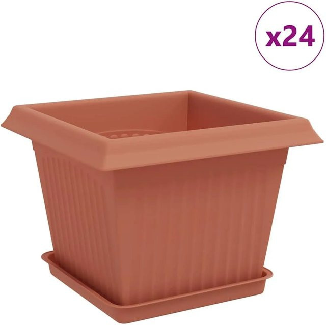 vidaXL Pflanzentöpfe aus Kunststoff, 24 Stück, Ziegelrot, quadratisch, B/T/H: 23 x 23 x 17,5 cm - Bild 1