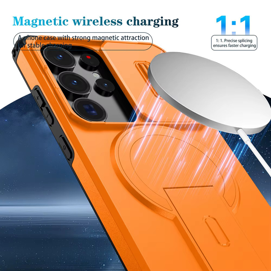 Stoßfeste Rüstung-Schutzhülle mit magnetischer unsichtbarer Faltenhalterung für Samsung Galaxy S26 S25 S24 S23 S22 Ultra Plus, Wireless Charging kompatibel, in Blau oder Orange - Bild 6