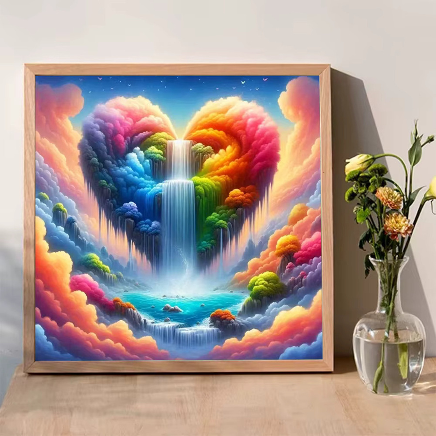 Momoart 5D DIY Diamantmalerei Liebesherz Wolke und Wasserfall Landschaft in Multicolor, B/B/H: 20 x 20 x 20 cm - Bild 3