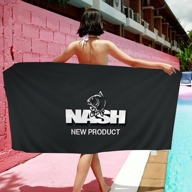 JMG Household Supplies Nash Fishing Logo Mikrofaser-Strandtuch, schnelltrocknendes Pooltuch aus Polyester und Baumwolle, Schwarz, B/H: 50 x 100 cm - Bild 1