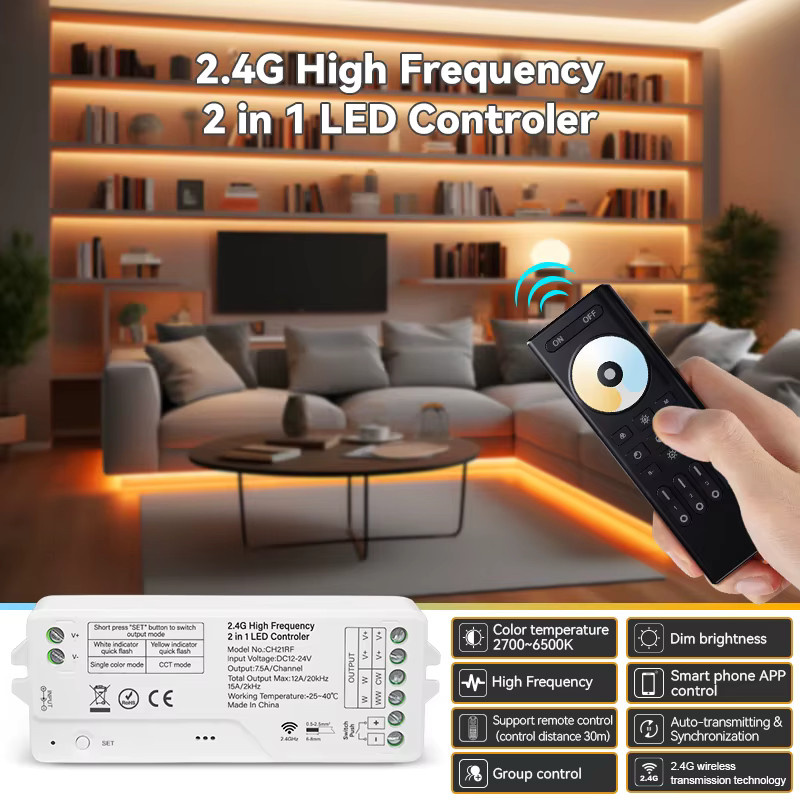 Tuya Smart LED-Controller DC12-24V CH21W mit 2,4GHz WiFi und RF für einfarbige, zweifarbige, RGB, RGBW und RGBCCT LED-Streifen - Bild 2