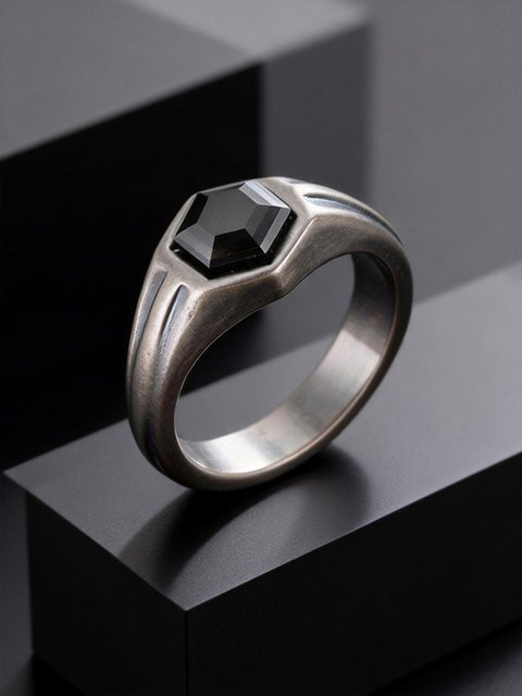 prjewel Ring Edelstahl, Schwarz, Zirkonia, Herren, Vintage - Bild 1