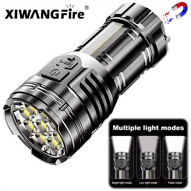 XIWANGFIRE Mini USB-aufladbare LED Taschenlampe mit 9 LEDs und COB-Flutlicht in Schwarz - Bild 1