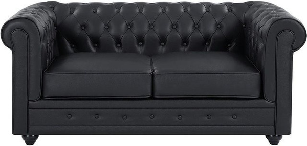 Vente-unique Chesterfield Sofa aus Büffelleder in Schwarz, Breite: 165 cm