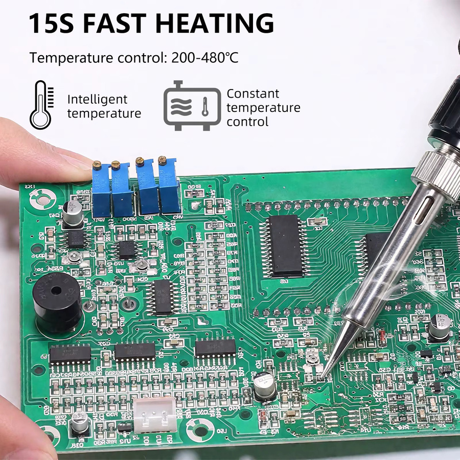 DWiusty 2-in-1 Digitale Lötstation mit Heißluftpistole und Lötkolben für SMD BGA Rework Reparaturwerkzeuge, Schwarz - Bild 5