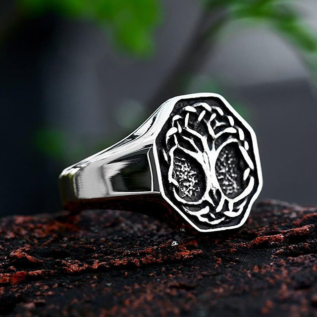 Rui Di Wikinger Lebensbaum Ring, Edelstahl, Herren, grün - Bild 1
