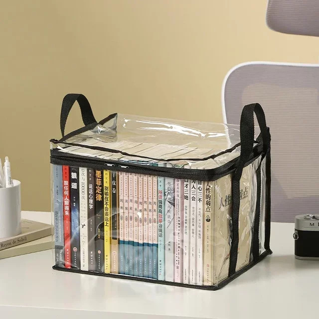 Transparente und wasserdichte Buchorganisationsbox aus Kunststoff, faltbare Buchbox für Haushalt, Studentenwohnheim und Klassenzimmer, Schwarz - Bild 1