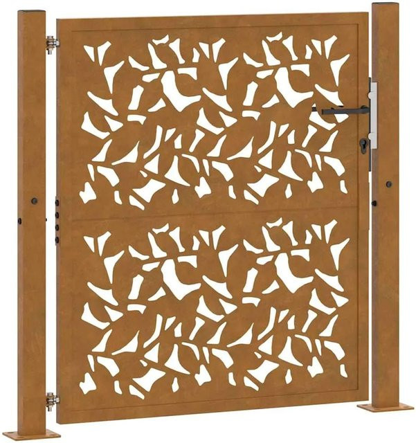 vidaXL Gartentor aus Stahl mit Blattdesign in Braun, B/H: 105 x 110 cm - Bild 1