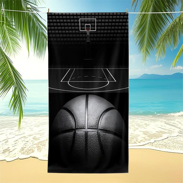 JMG Household Supplies Strandtuch mit Basketball Design, schnelltrocknendes Microfaser-Handtuch für Strand, Pool und Camping, Farbe: Schwarz, B/L: 100 x 150 cm - Bild 1