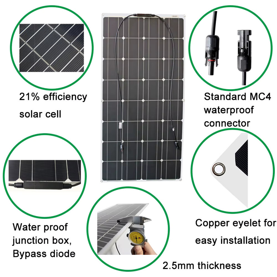 DGSUNLIGHT Flexibles Solarpanel aus monokristallinem Silizium in Schwarz, 100W 200W 800W 12V 18V - Bild 5