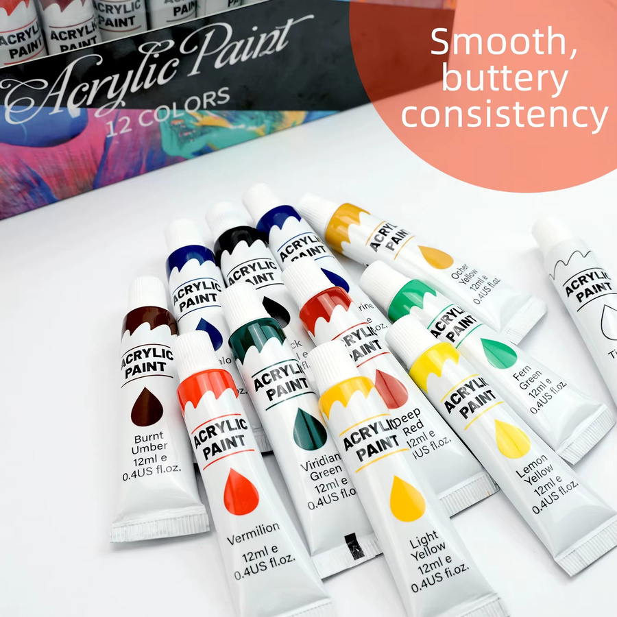 Acrylfarben-Set mit 12 Farben in Multicolour, 12 ml pro Tube, ungiftiges Kunst-Malset für Holz, Leinwand, Stoff, Stein und Glas - Bild 5