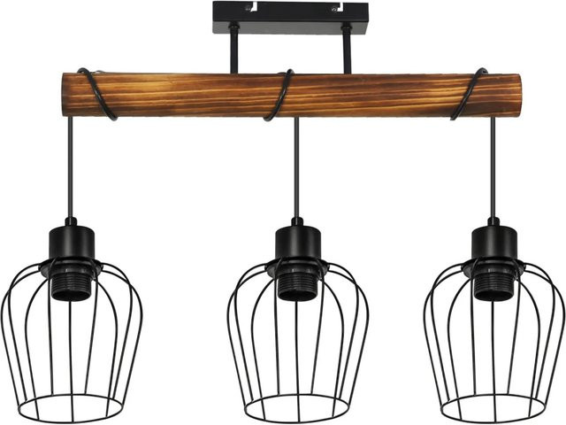 NETTLIFE Deckenleuchte im Industrial Design aus Metall und Holz, Schwarz/Braun, E27, verstellbar - Bild 1