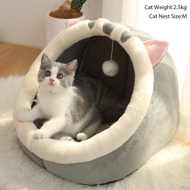 Booteely Katzenhöhle als gemütliches Katzenbett und Kuschelhöhle für Katzen und kleine Hunde, Grau, B/T/H: 31,0 x 30,0 x 28,0 cm - Bild 1