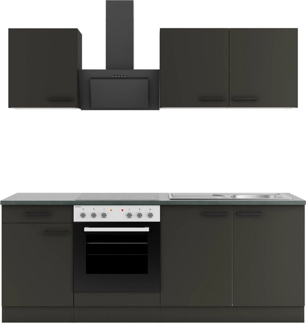 OPTIFIT Madrid420 Küchenzeile in Anthrazit mit mattem Design und Breite: 210 cm - Bild 1
