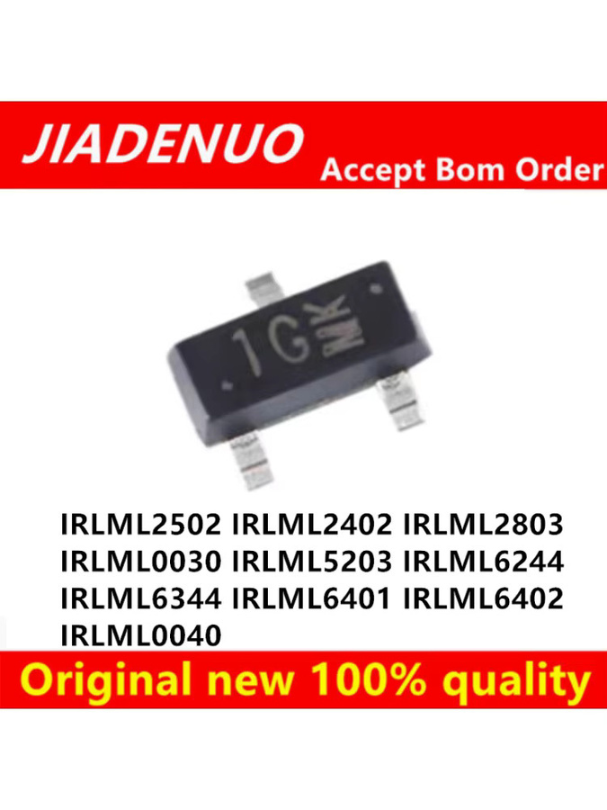 50 Stück JIADENUO MOSFET Transistoren Set in Schwarz (IRLML2502 IRLML2402 IRLML2803 IRLML0030 IRLML5203 IRLML6244 IRLML6344 IRLML6401 IRLML6402 IRLML0040 TRPBF) - Bild 2