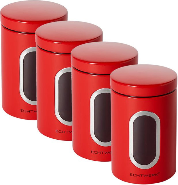 ECHTWERK Vorratsdosen Set, 4 Stück, rot, zylinderförmig, 1,4 l, B: 11 cm, T: 18 cm, H: 18 cm - Bild 1