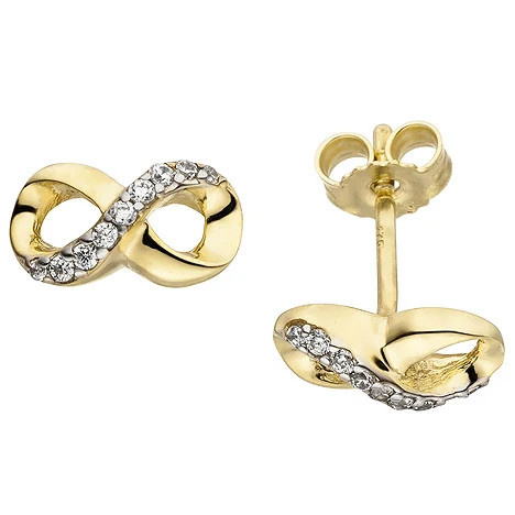 Colfem Ohrstecker Unendlichkeit, 375 Gelbgold, bicolor, 18 Zirkonia, Unisex - Bild 1
