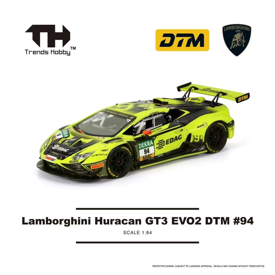 Trends Hobby Lamborghini GT3 EVO2 DTM Porsche Taycan Turbo GT, Automodell, 1:64, Metall, Gelb - Bild 2