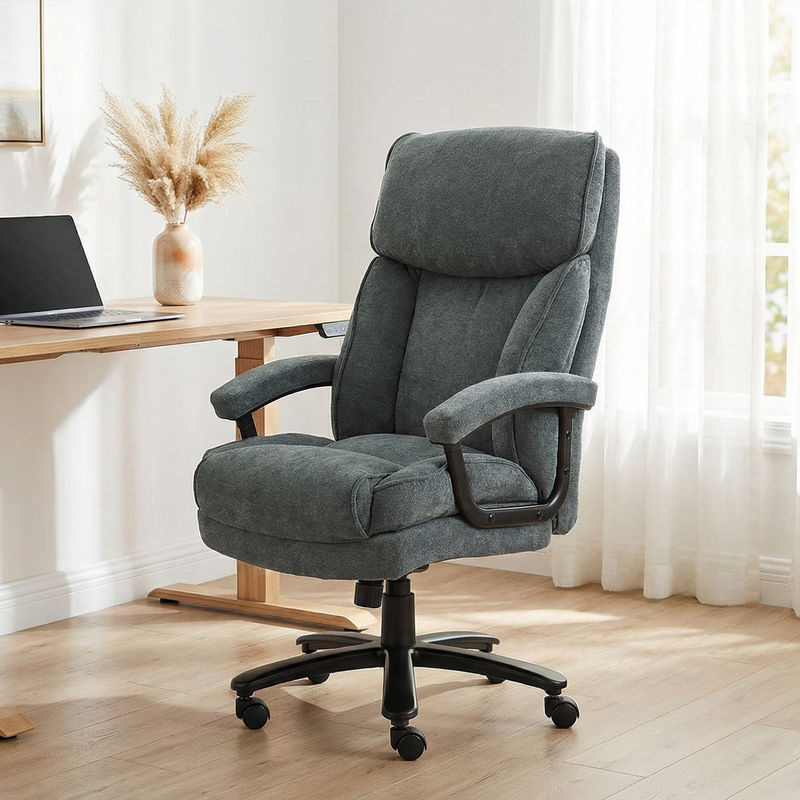 Ergonomischer HOMCOM Bürostuhl in Grau mit Leinenoptik, höhenverstellbar und mit Wippfunktion - Bild 2